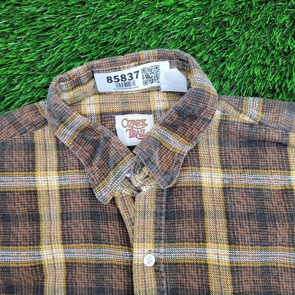 Vintage 90s Ozark-Trail Plaid Western Shirt M/L 22x28 Brown Rugged Cowboy - Picture 9 of 13